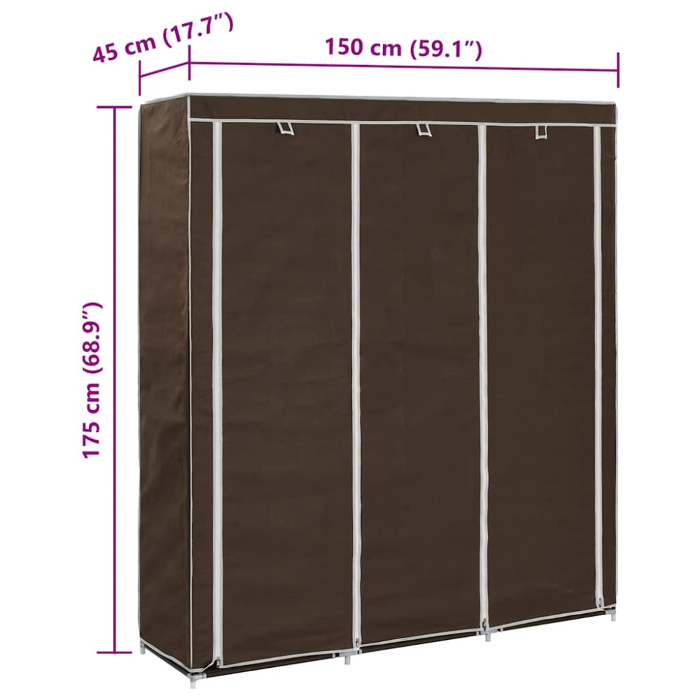Produktbild för Garderob med fack och stänger brun 150x45x175 cm tyg