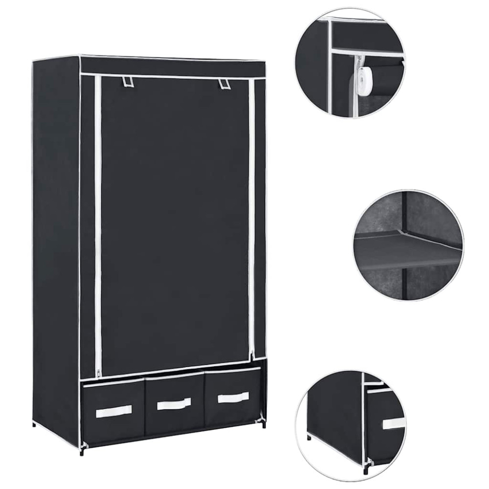 Produktbild för Garderob svart 87x49x159 cm tyg