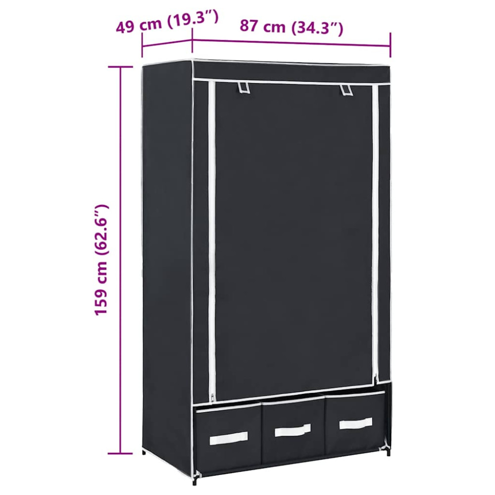 Produktbild för Garderob svart 87x49x159 cm tyg