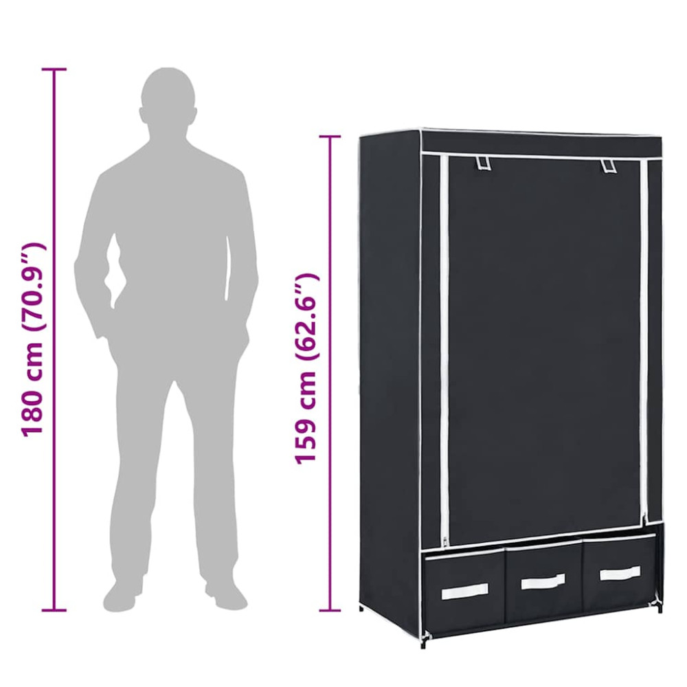 Produktbild för Garderob svart 87x49x159 cm tyg