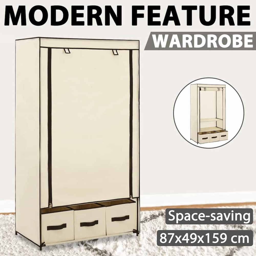 Produktbild för Garderob gräddvit 87x49x159 cm tyg