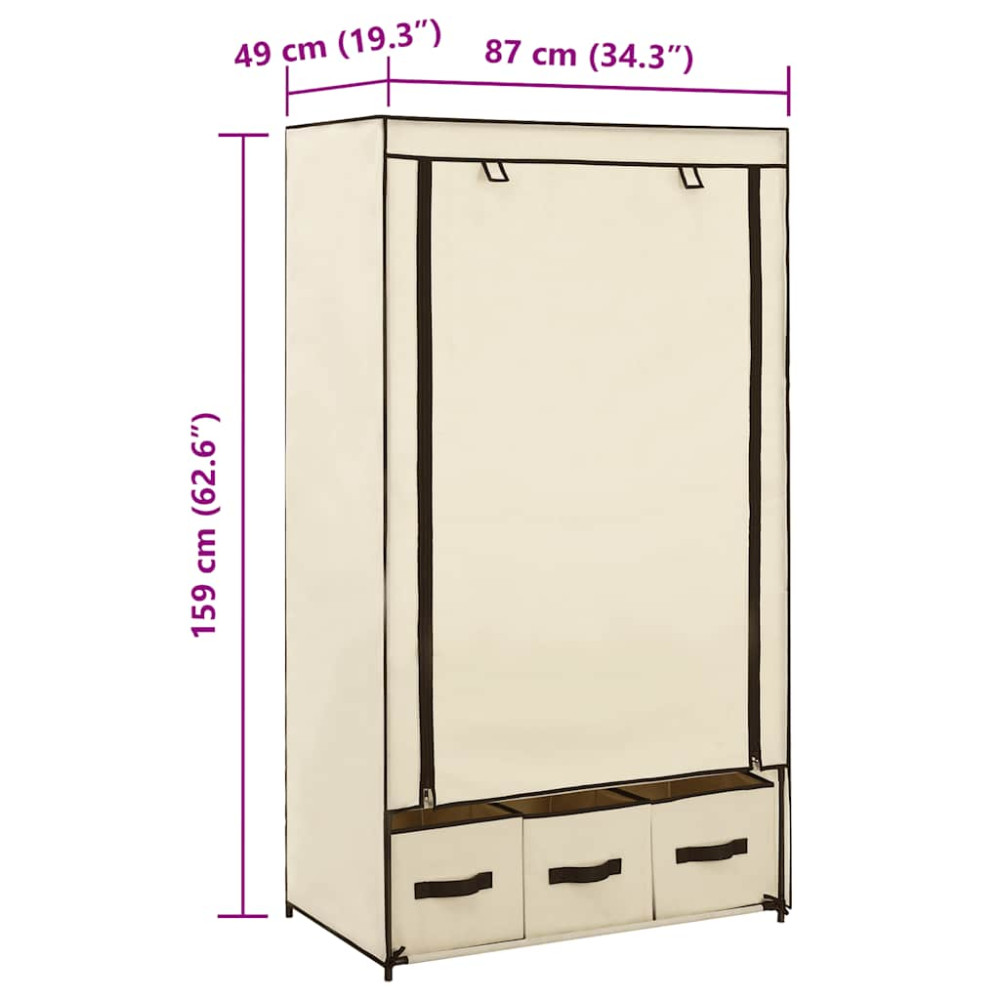 Produktbild för Garderob gräddvit 87x49x159 cm tyg