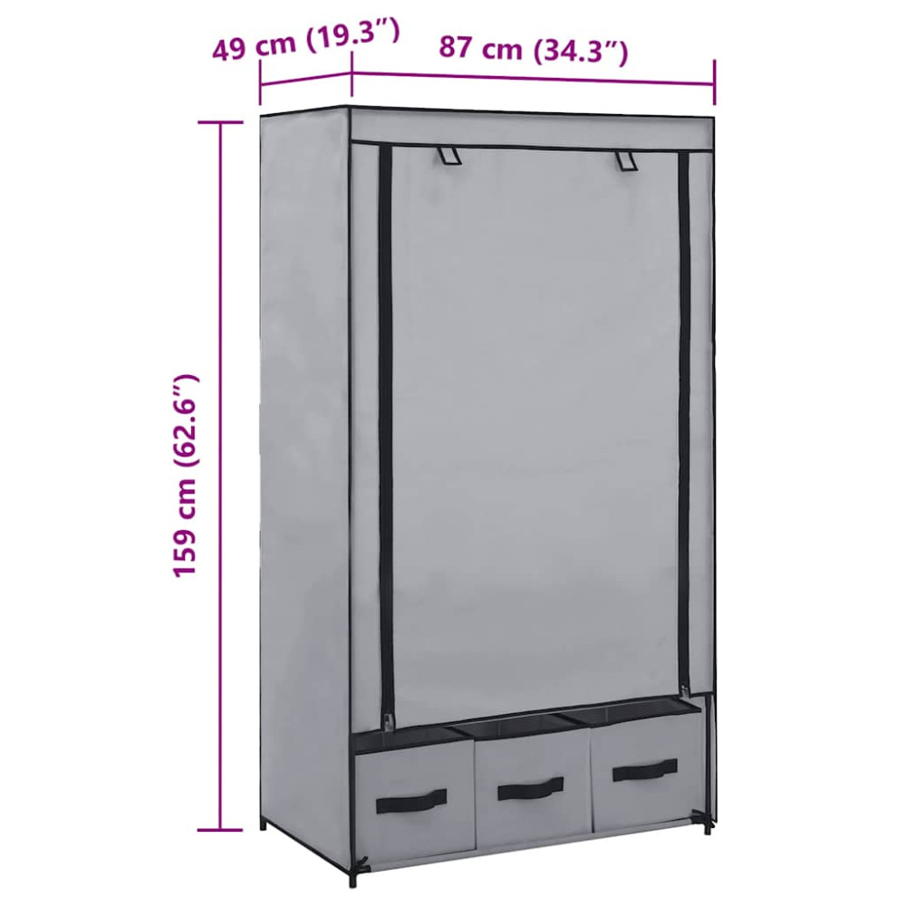 Produktbild för Garderob grå 87x49x159 cm tyg