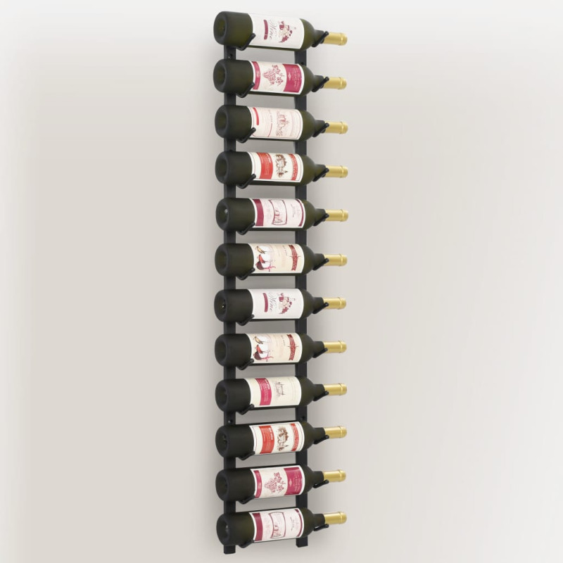 Produktbild för Väggmonterat vinställ för 12 flaskor svart järn