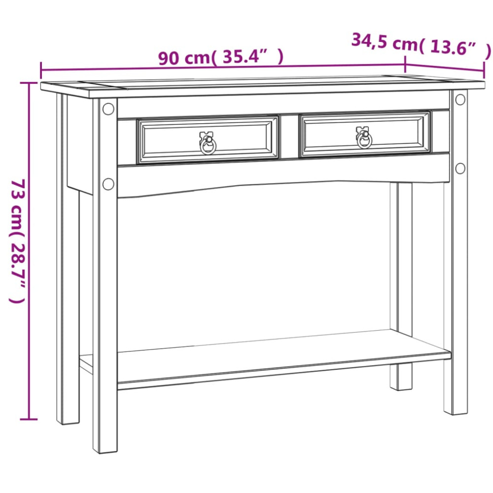 Produktbild för Konsolbord mexikansk Coronastil furu vit 90x34,5x73 cm