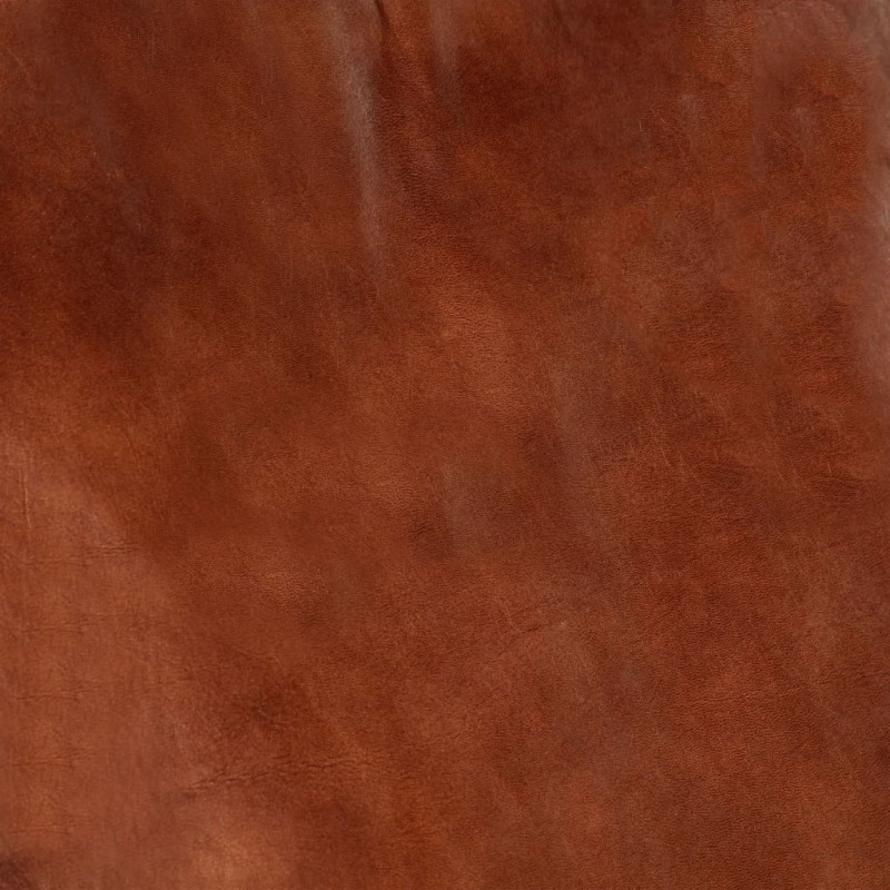 Produktbild för Gungfåtölj brun äkta läder och massivt mangoträ