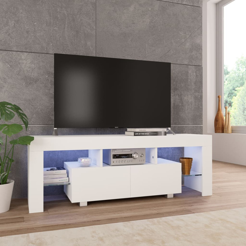 Produktbild för TV-bänk med LED-lampor högglans vit 130x35x45 cm
