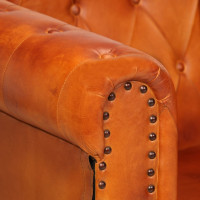 Produktbild för Chesterfieldfåtölj ljusbrun äkta läder