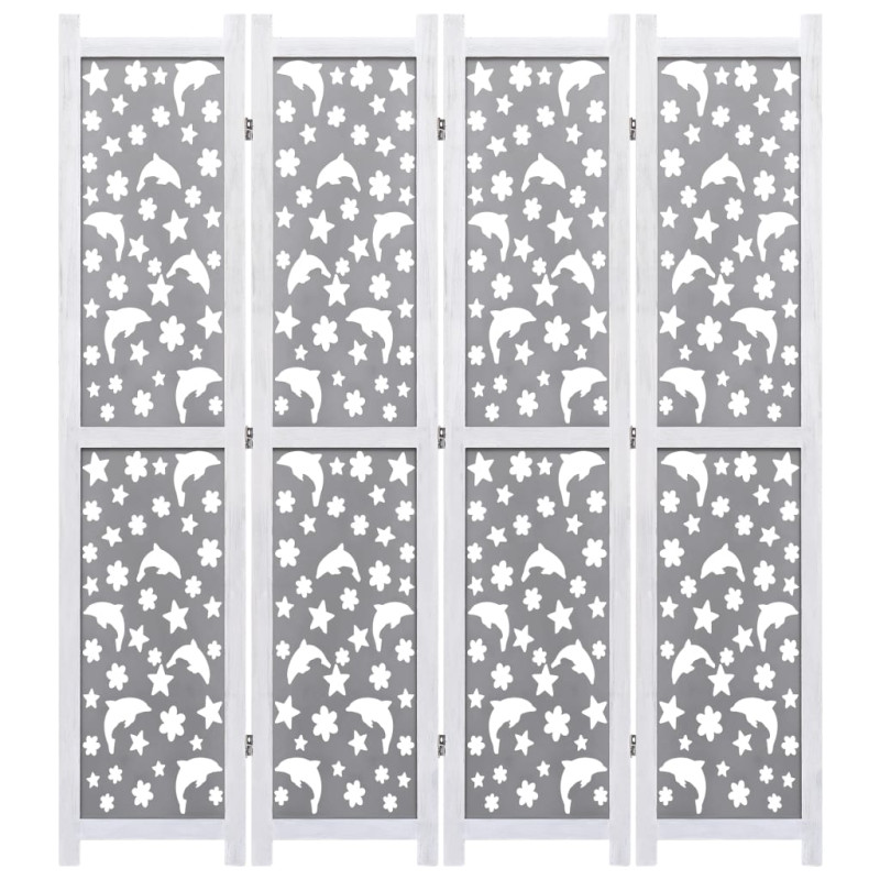 Produktbild för Rumsavdelare 4 paneler grå 140x165 cm massivt trä