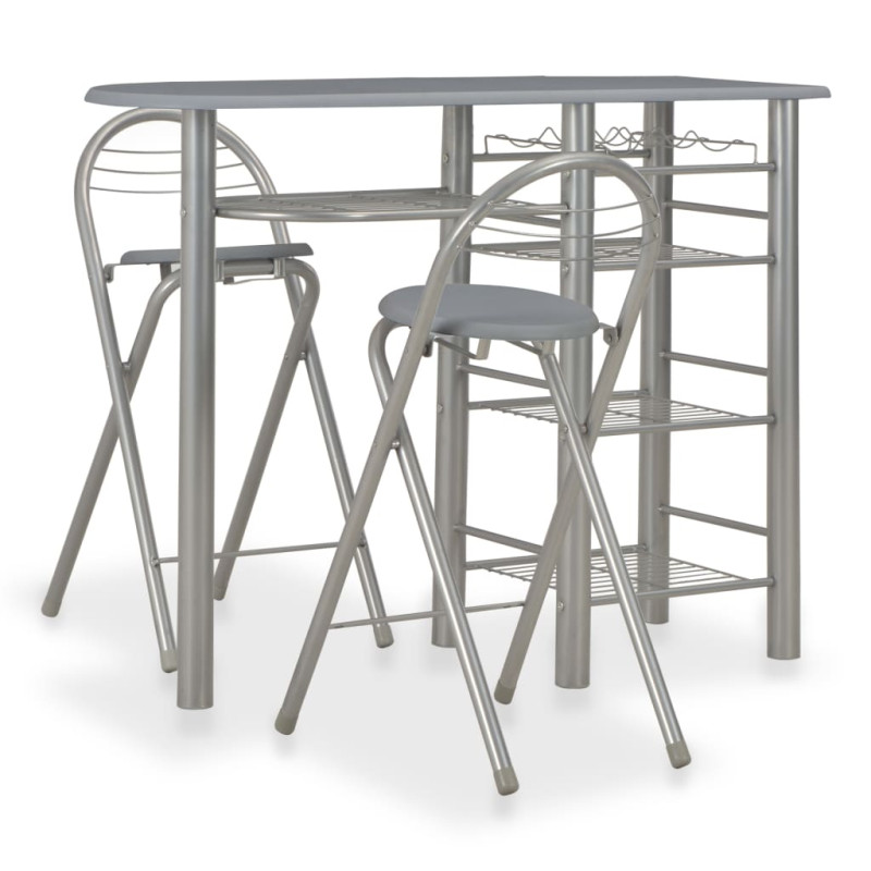 Produktbild för Bargrupp med hyllor 3 delar trä och stål grå
