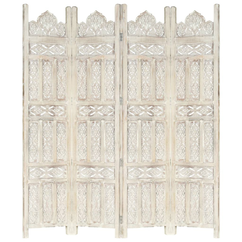 Produktbild för Rumsavdelare 4 paneler handsnidad vit 160x165 cm mangoträ