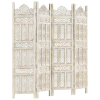 Miniatyr av produktbild för Rumsavdelare 4 paneler handsnidad vit 160x165 cm mangoträ