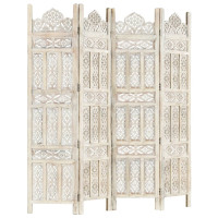 Miniatyr av produktbild för Rumsavdelare 4 paneler handsnidad vit 160x165 cm mangoträ