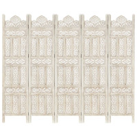 Miniatyr av produktbild för Rumsavdelare 5 paneler handsnidad vit 200x165 cm mangoträ