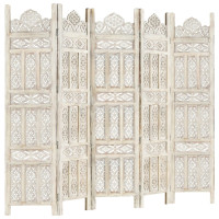 Miniatyr av produktbild för Rumsavdelare 5 paneler handsnidad vit 200x165 cm mangoträ