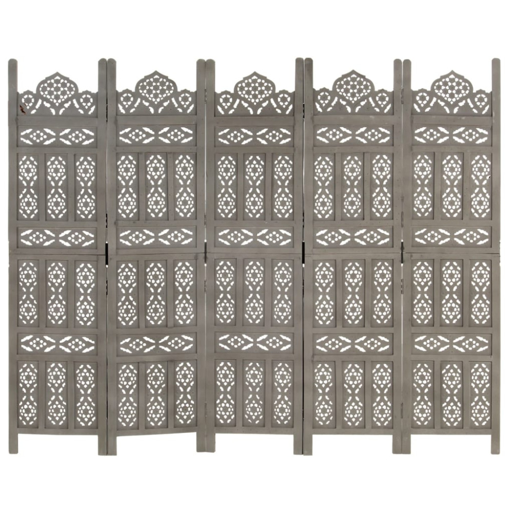 Produktbild för Rumsavdelare 5 paneler handsnidad grå 200x165 cm mangoträ