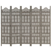 Produktbild för Rumsavdelare 5 paneler handsnidad grå 200x165 cm mangoträ