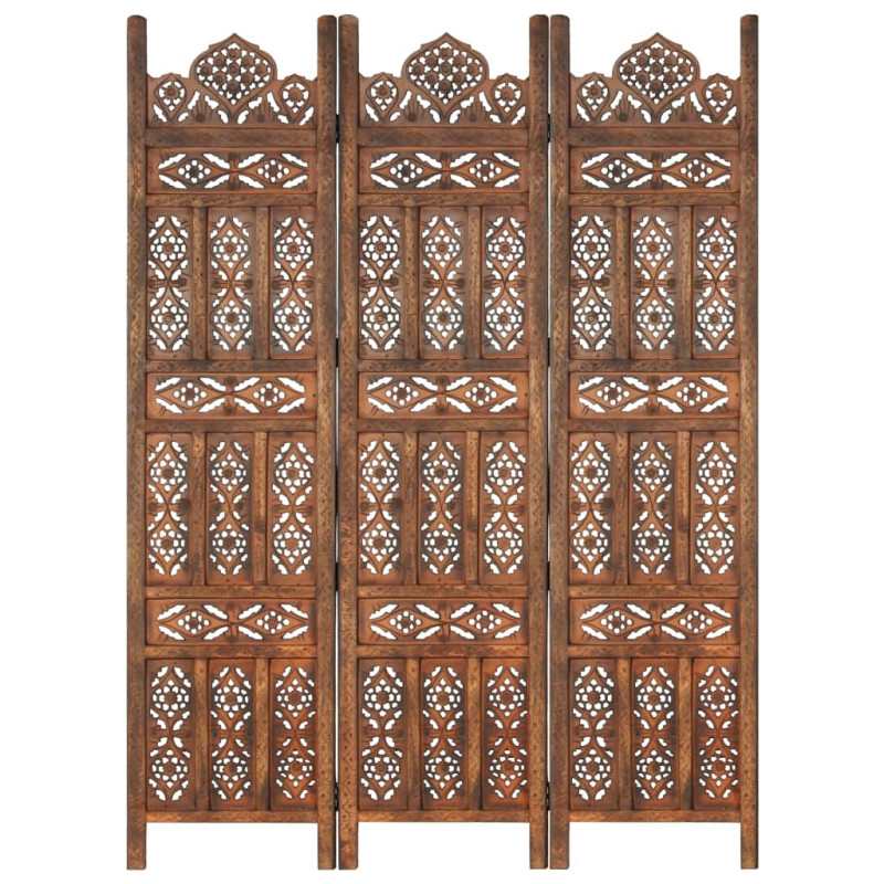 Produktbild för Rumsavdelare 3 paneler handsnidad brun 120x165 cm mangoträ