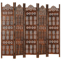 Miniatyr av produktbild för Rumsavdelare 5 paneler handsnidad brun 120x165 cm mangoträ