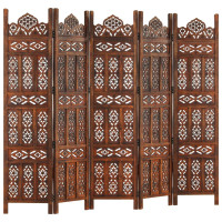 Produktbild för Rumsavdelare 5 paneler handsnidad brun 120x165 cm mangoträ