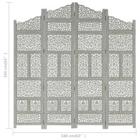 Produktbild för Rumsavdelare 4 paneler handsnidad grå 160x165 cm mangoträ