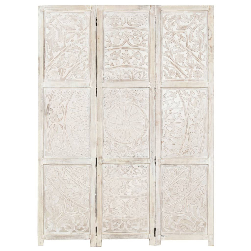 Produktbild för Rumsavdelare 3 paneler handsnidad vit 120x165 cm mangoträ