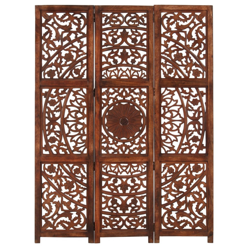 Produktbild för Rumsavdelare 3 paneler handsnidad brun 120x165 cm mangoträ