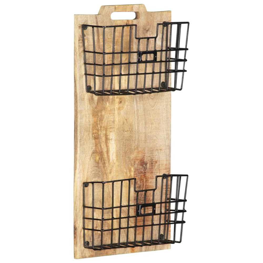 Produktbild för Väggmonterat tidningsställ 33x10x67 cm massivt grovt mangoträ