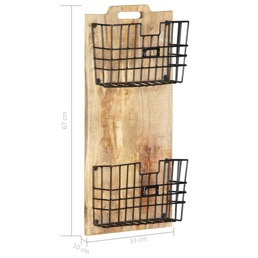 Produktbild för Väggmonterat tidningsställ 33x10x67 cm massivt grovt mangoträ