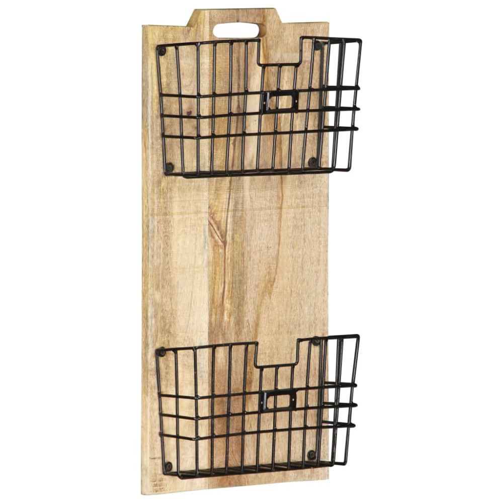 Produktbild för Väggmonterat tidningsställ 33x10x67 cm massivt grovt mangoträ