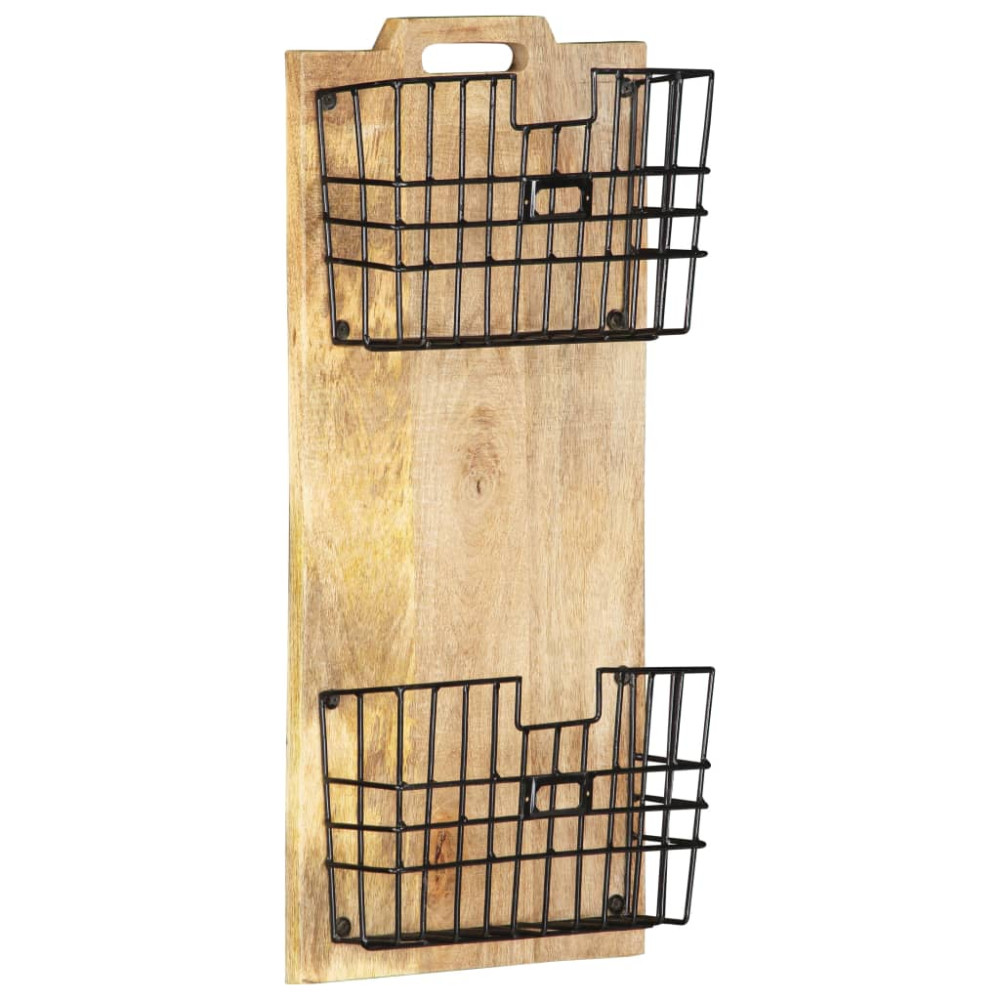Produktbild för Väggmonterat tidningsställ 33x10x67 cm massivt grovt mangoträ