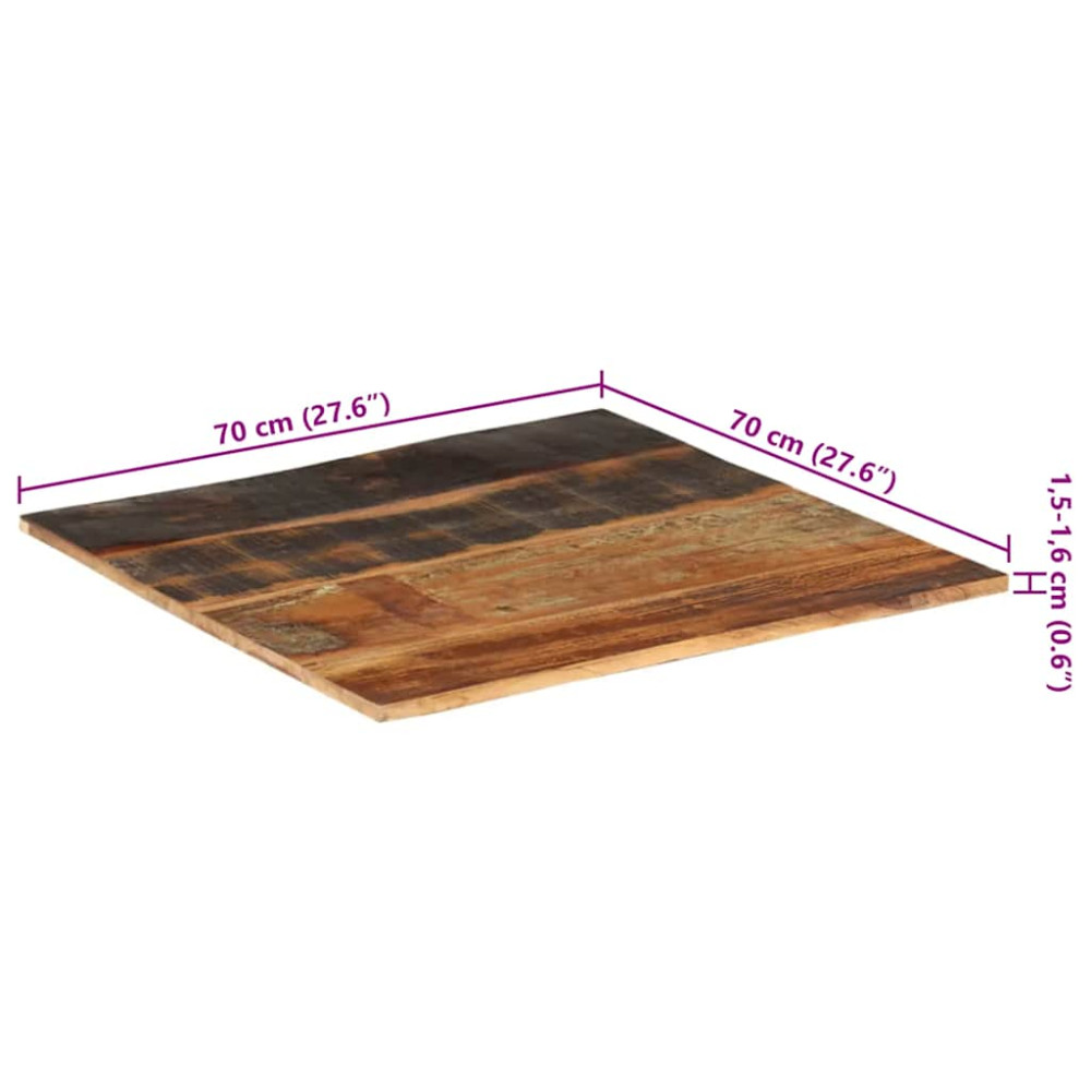 Produktbild för Fyrkantig bordsskiva 70x70 cm 15-16 mm massivt återvunnet trä
