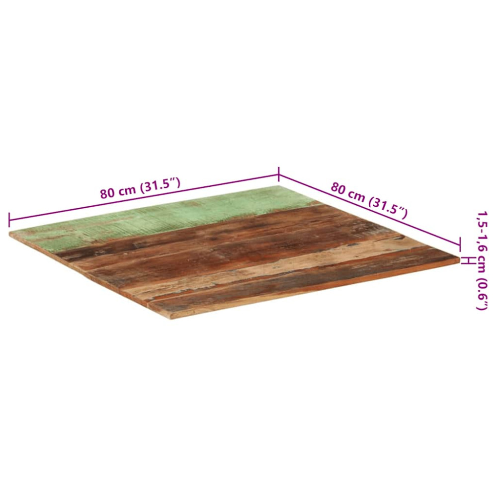 Produktbild för Fyrkantig bordsskiva 80x80 cm 15-16 mm massivt återvunnet trä