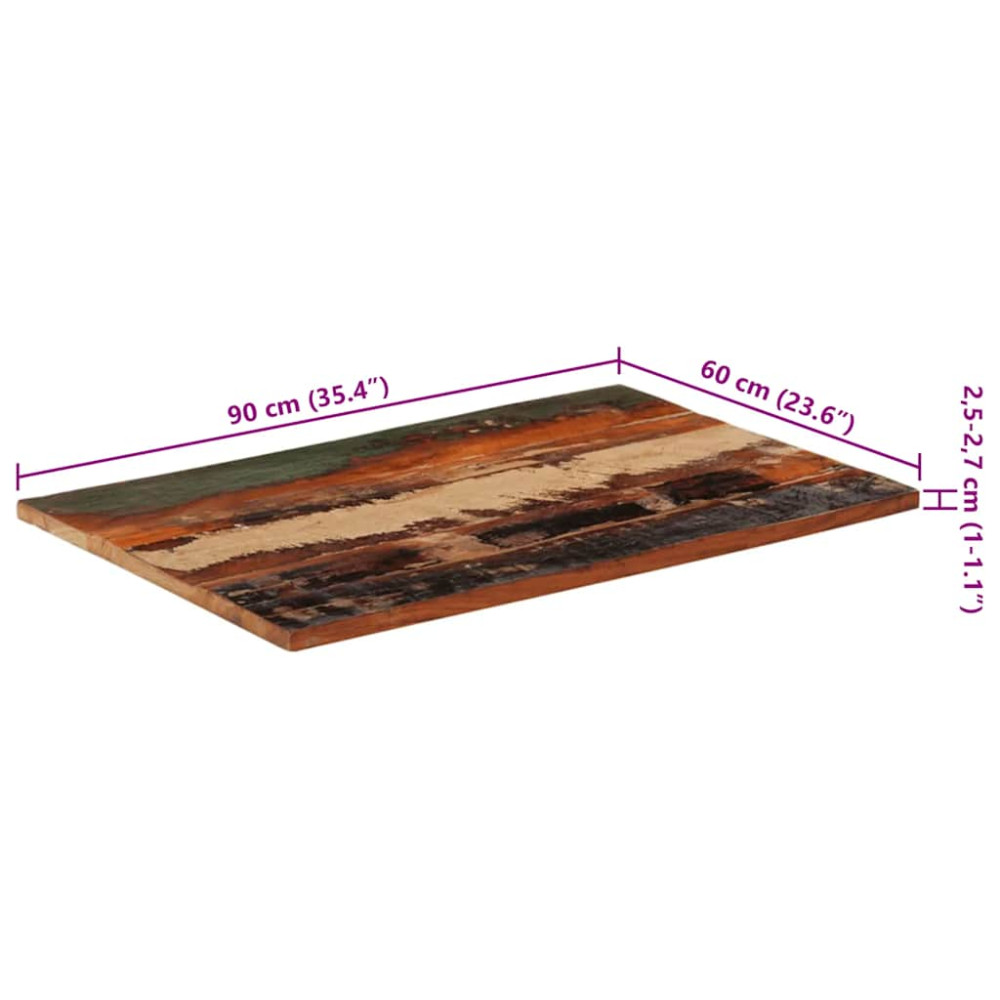 Produktbild för Rektangulär bordsskiva 60x90 cm 25-27 mm massivt återvunnet trä