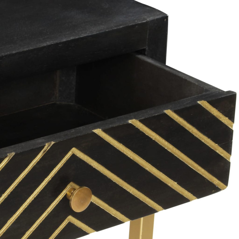Produktbild för Avlastningsbord svart och guld 90x30x75 cm massivt mangoträ