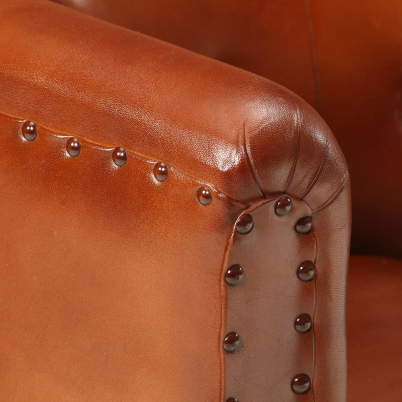 Produktbild för Fåtölj brun äkta läder