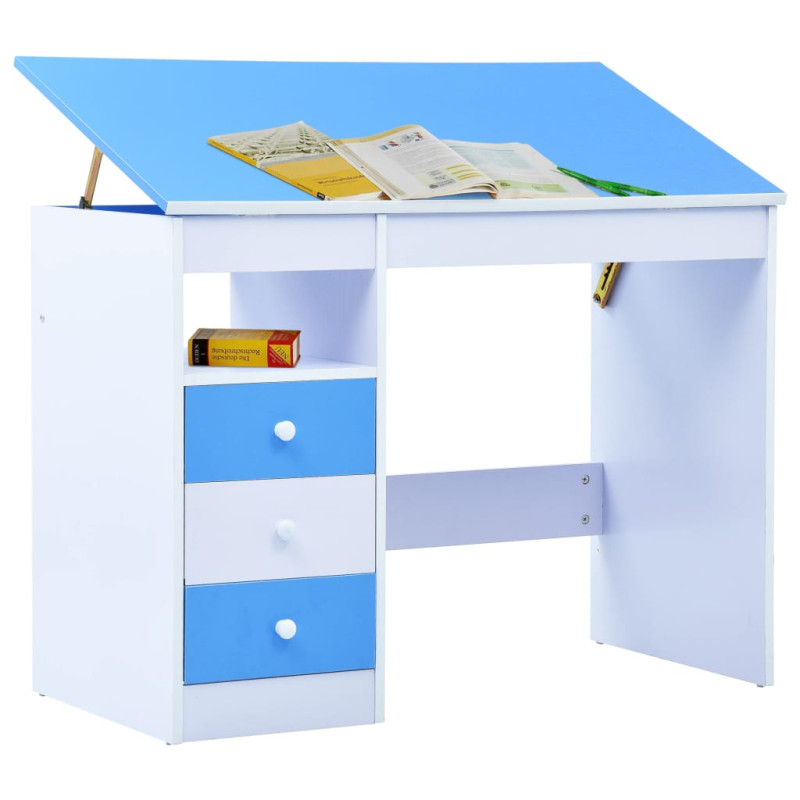 Produktbild för Skrivbord för barn lutbart blå och vit
