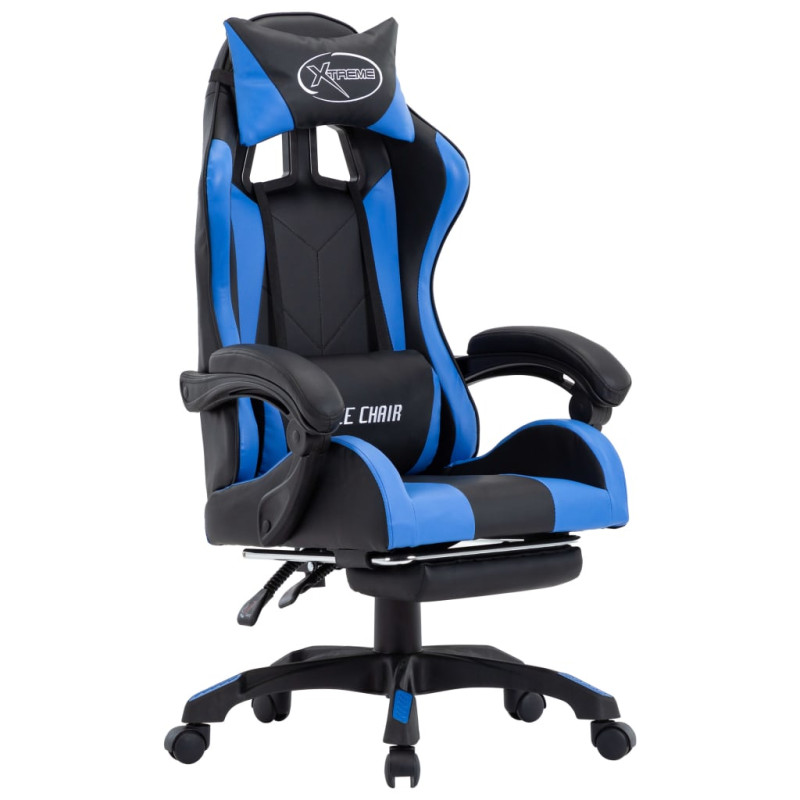 Produktbild för Gamingstol med fotstöd blå och svart konstläder