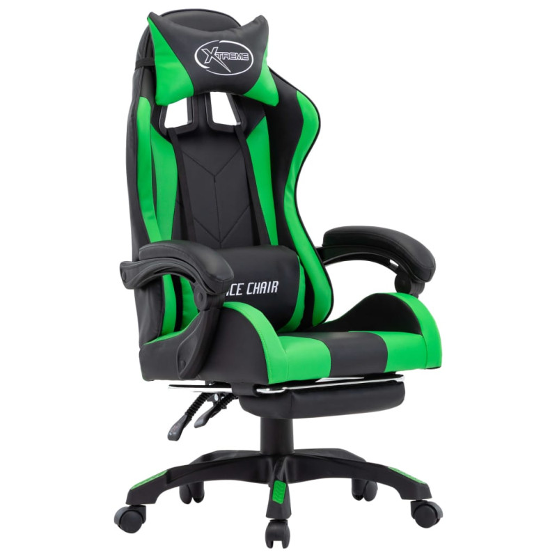 Produktbild för Gamingstol med fotstöd grön och svart konstläder