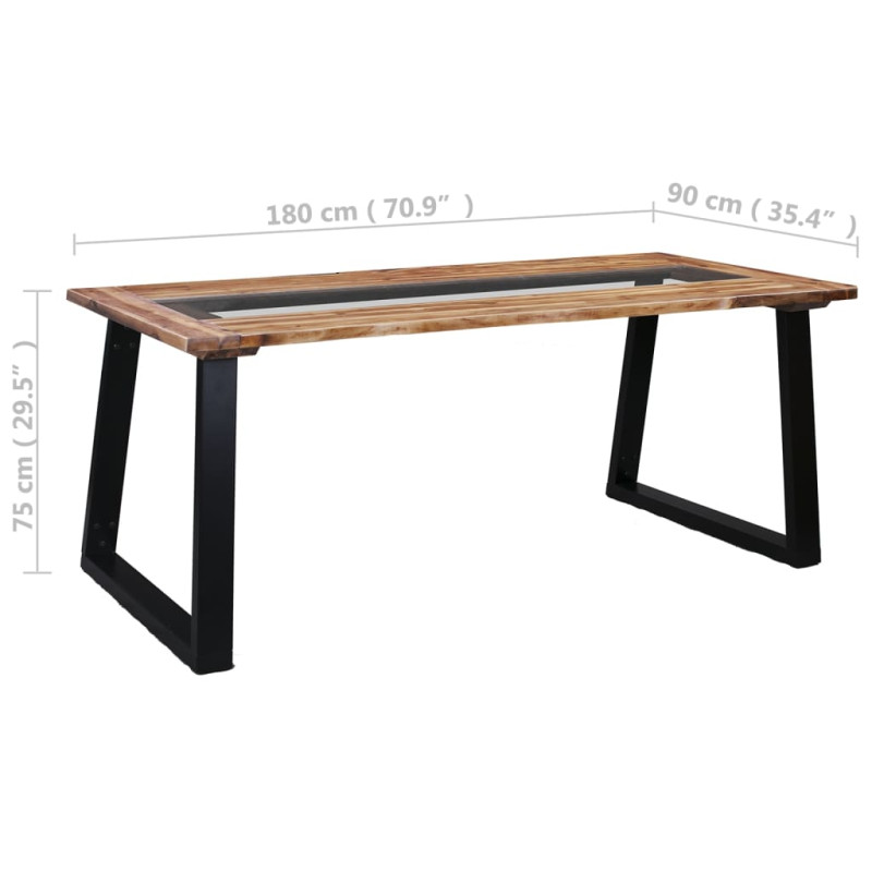 Produktbild för Matbord 180x90x75 cm massivt akaciaträ och glas