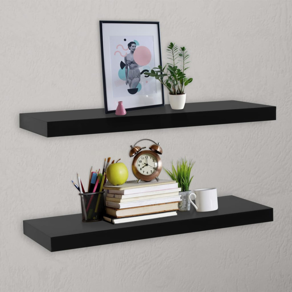 Produktbild för Svävande vägghyllor 2 st svart 100x20x3,8 cm
