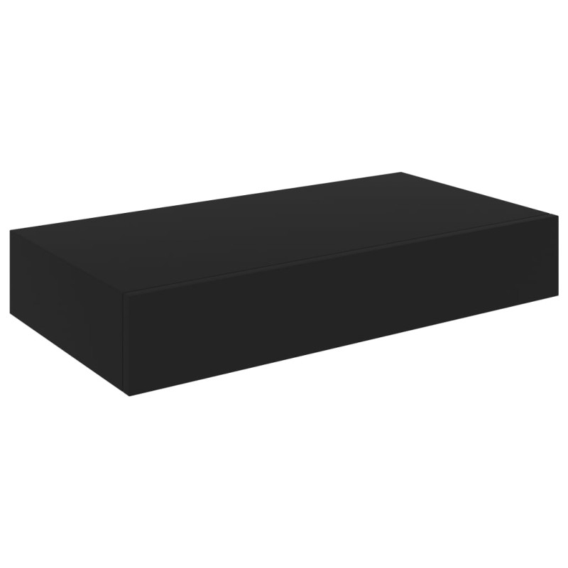 Produktbild för Svävande vägghylla med låda svart 48x25x8 cm
