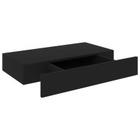 Miniatyr av produktbild för Svävande vägghylla med låda svart 48x25x8 cm