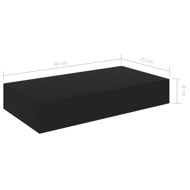 Produktbild för Svävande vägghylla med låda svart 48x25x8 cm