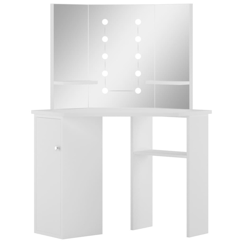Produktbild för Sminkbord med LED-lampor hörn vit