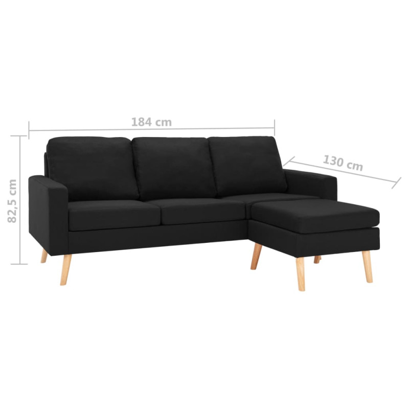 Produktbild för 3-sitssoffa med fotpall svart tyg