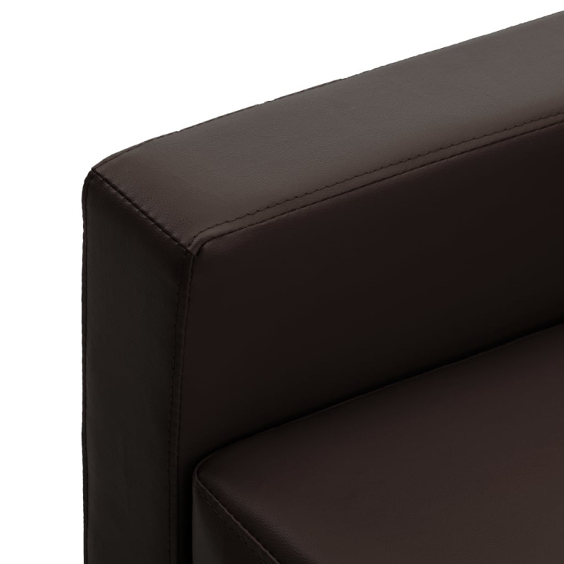Produktbild för 3-sitssoffa med fotpall brun konstläder
