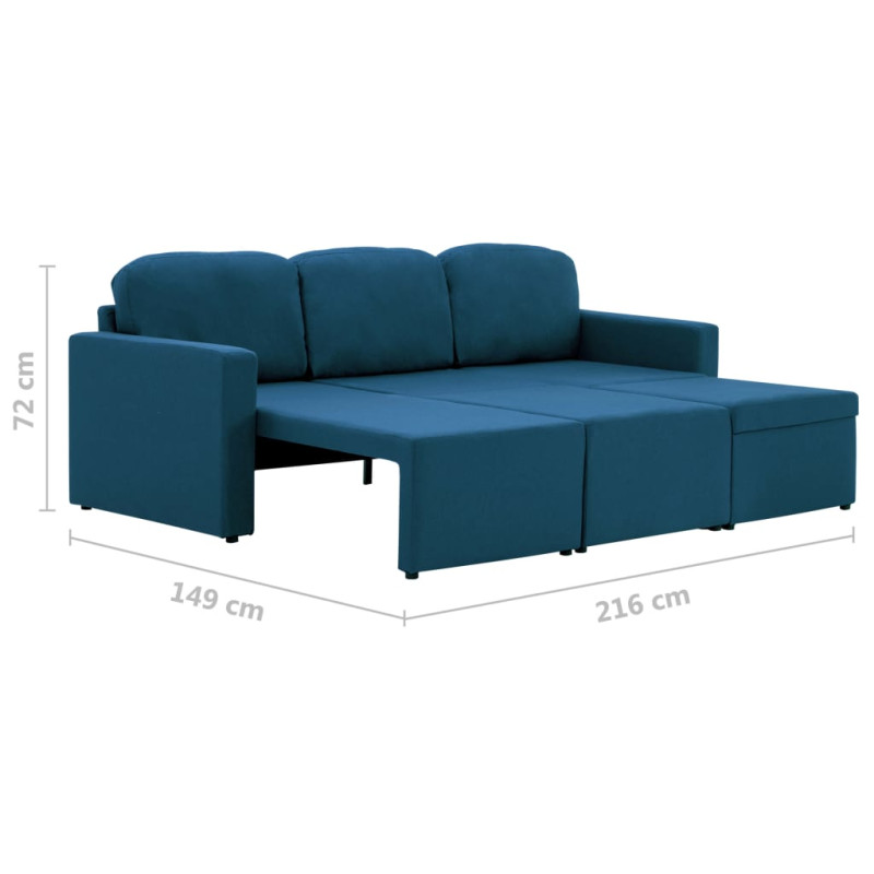 Produktbild för Bäddsoffa modulär 3-sits blå tyg