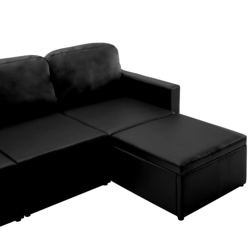Produktbild för Bäddsoffa modulär 3-sits svart konstläder