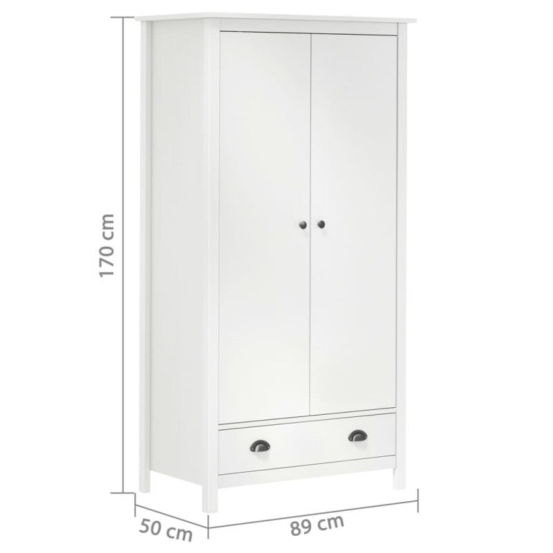 Produktbild för Garderob 2 dörrar Hill vit 89x50x170 cm massiv furu